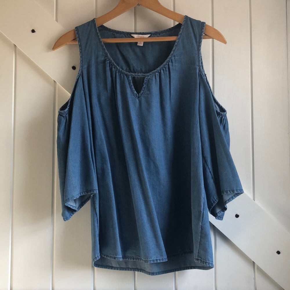 Denim Cold-Shoulder Top